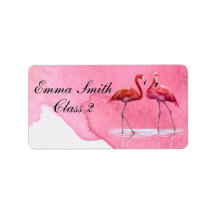 Etiqueta de escuela personalizada Flamingos