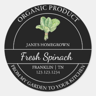 Etiqueta de espinaca orgánica fresca de jardín de