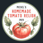Etiqueta de estilo vintage de Tomate Relish casero<br><div class="desc">Personalizado de estilo vintage Pegatinas de conservas caseras de tomate Relish con ilustracion de tomate acuarela. Haz tus propias etiquetas de enlatado para tus recetas caseras de tomate favoritas. Para usar en la tapa de su envase o en el lado de la jarra de conservas. Perfecto para mermeladas, regalos caseros...</div>