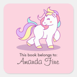Etiqueta de ex libris de unicornio pequeño encanta