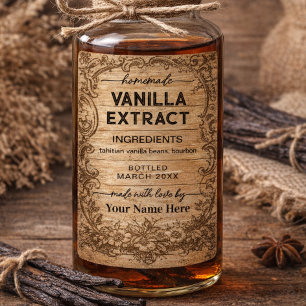 Etiqueta de extracto de vainilla casero vintage co