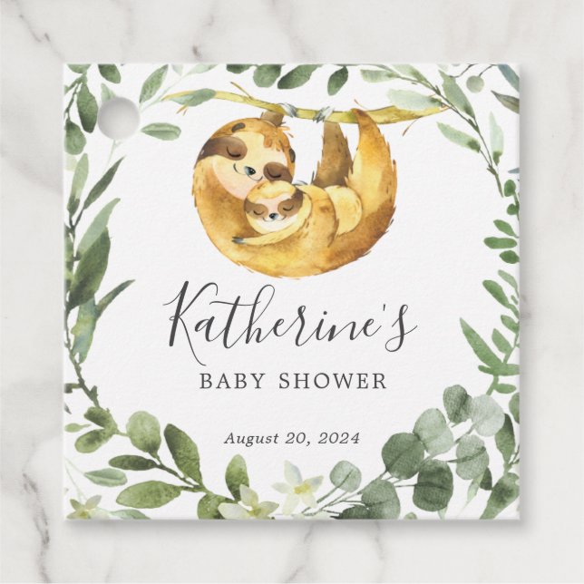 Etiqueta de favor Baby Shower de mami Baby Sloth (Anverso)