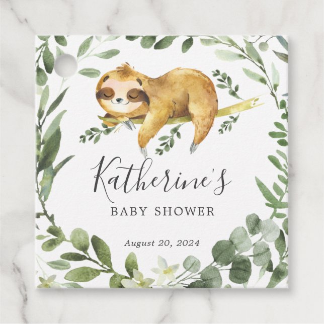 Etiqueta de favor Baby Shower Sleeping Sloth (Anverso)