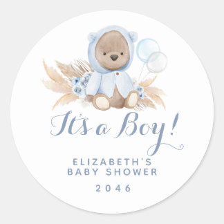 Etiqueta de favor de Baby Shower Boho Blue Bear