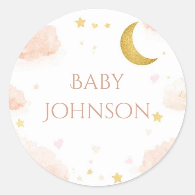 Etiqueta de Favor de Baby Shower Celestial | Estre (Anverso)