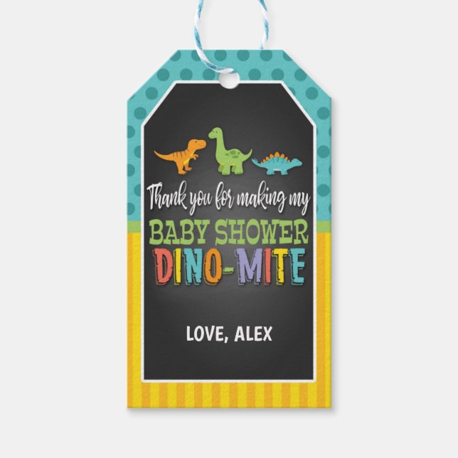Etiqueta de favor de Baby Shower de dinosaurio (Anverso)