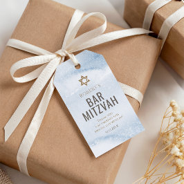 Etiqueta de Favor de Bar Mitzvah de Acuarela Azul 