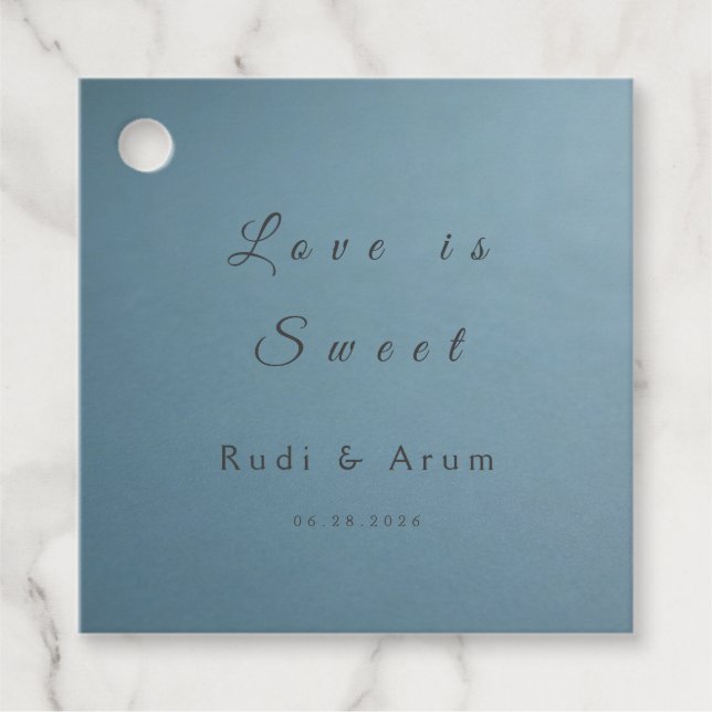 Etiqueta de Favor de Boda Azul (Anverso)