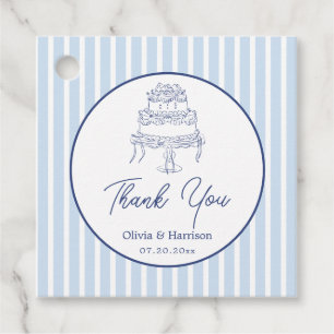 Etiqueta de Favor de Boda con Raya de Cabaña Azul