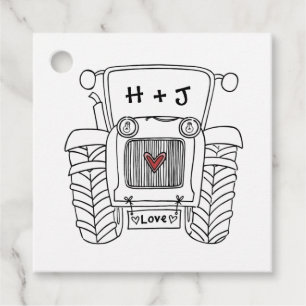 Etiqueta de favor de boda de país de Tractor perso