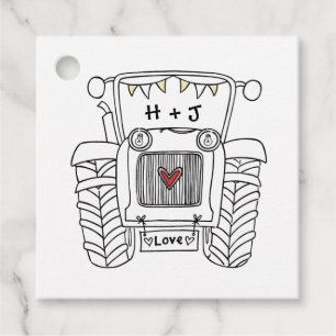 Etiqueta de favor de boda de país de Tractor perso