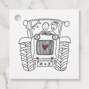 Etiqueta de favor de boda de país de Tractor perso