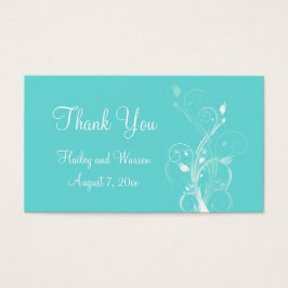 Etiqueta de favor de boda floral azul y blanca Aqu