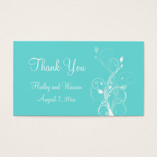 Etiqueta de favor de boda floral azul y blanca Aqu