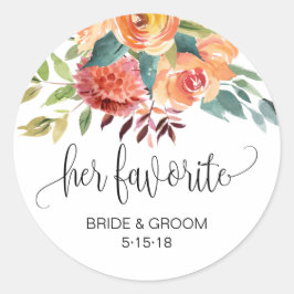 Etiqueta de favor de boda floral de Naranja Borgoñ