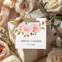 Etiqueta de Favor de Boda Floral Rosa Melocotón