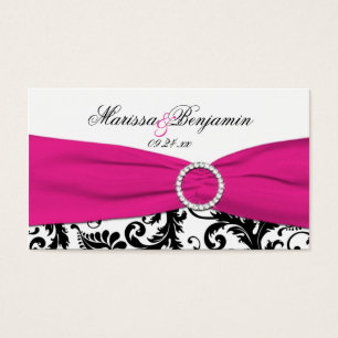 Etiqueta de favor de boda negra, blanca y fucsia
