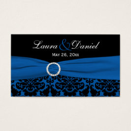 Etiqueta de favor de bodas de damasco negro y azul