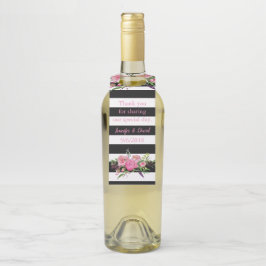 Etiqueta de Favor de Botella de Vino de Rayas y Fl