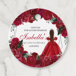 Etiqueta de favor de circulo floral de quinceañera