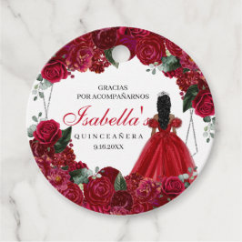 Etiqueta de favor de circulo floral de quinceañera