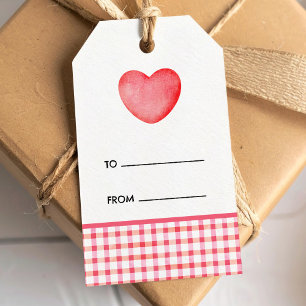 Etiqueta de favor de corazón de acuarela rosa