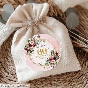 Etiqueta de Favor de Cumpleaños 60 Boho Gold Burgu
