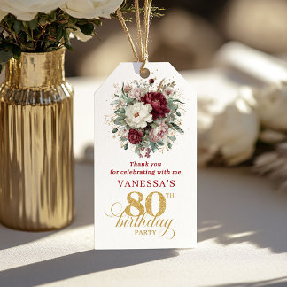 Etiqueta de Favor de Cumpleaños 80 Chic Burgundy B