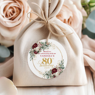 Etiqueta de Favor de Cumpleaños 80 Chic Burgundy B