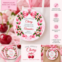 Etiqueta de Favor de Cumpleaños con Tema de Cereza