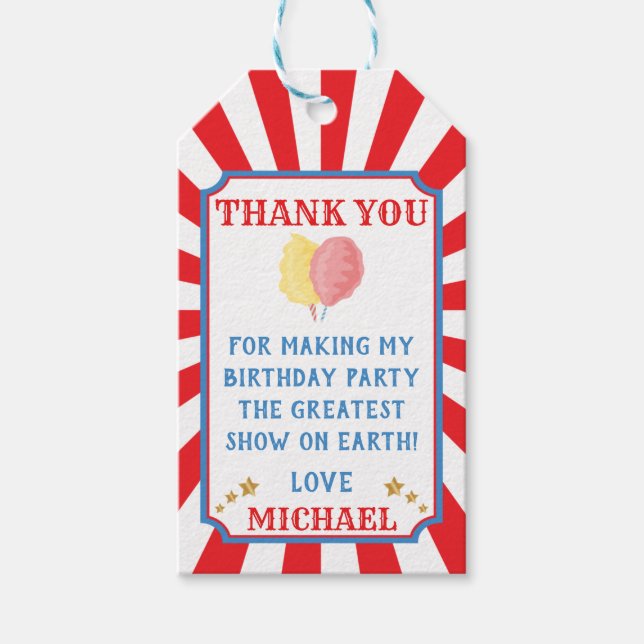 Etiqueta de favor de cumpleaños de Candy Circus de (Anverso)