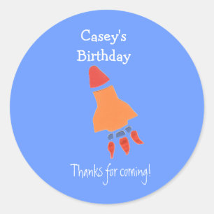 Etiqueta de favor de cumpleaños de cohete azul