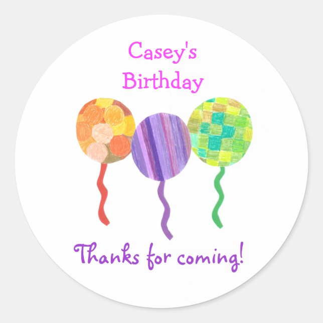 Etiqueta de favor de cumpleaños de globo de arcoír (Anverso)