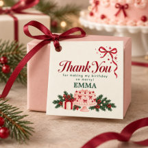 Etiqueta de Favor de Cumpleaños de Navidad en Rosa