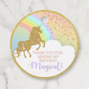 Etiqueta de favor de cumpleaños de Unicornio de or