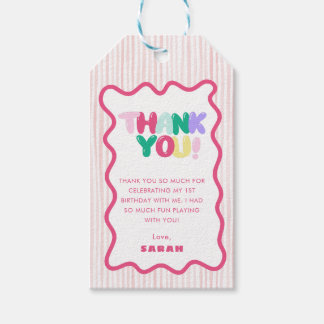 Etiqueta de Favor de Cumpleaños Rosa a Rayas Color