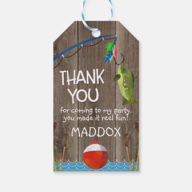Etiqueta de favor de cumpleaños temática de pesca  (Anverso)