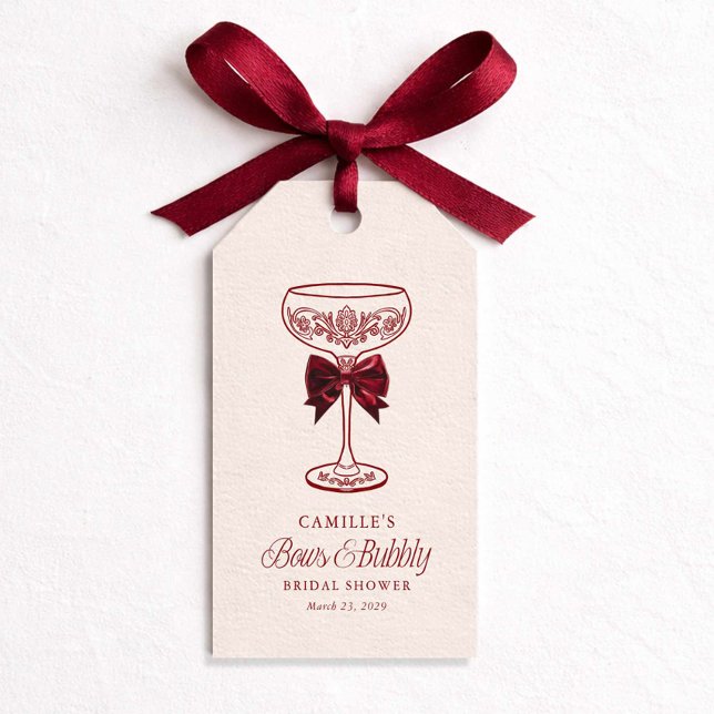 Etiqueta de Favor de Despedida de Soltera con Lazo (Red Bows and Bubbly Favor Tags)