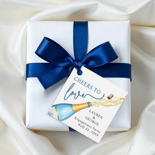 Etiqueta de Favor de Fiesta de Compromiso ¡Salud p (Cheers to love - favor tag)