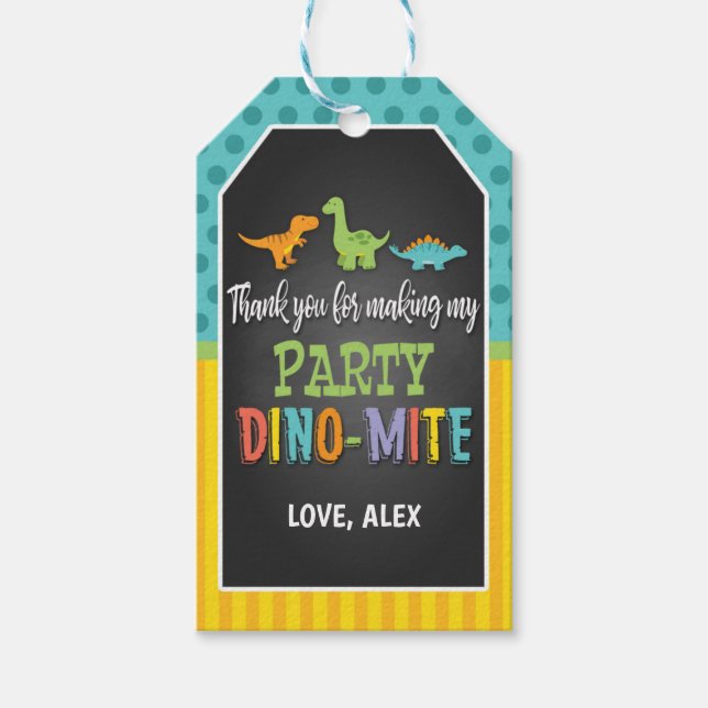 Etiqueta de favor de fiesta de cumpleaños de dinos (Anverso)