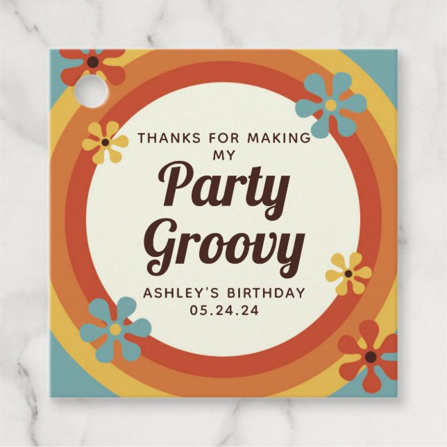 Etiqueta de Favor de Fiesta Hippie 60s Groovy (Anverso)