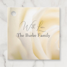 Etiqueta de favor de flor blanca "con amor"