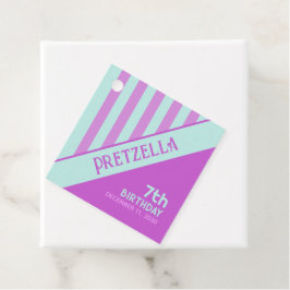 Etiqueta de favor de franjas rosadas Verde azulada