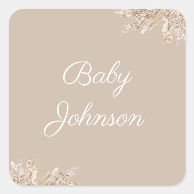 Etiqueta de Favor de Hierba de Pampas Boho | Beige (Anverso)