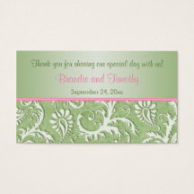 Etiqueta de favor de la boda de Damasco verde y ro
