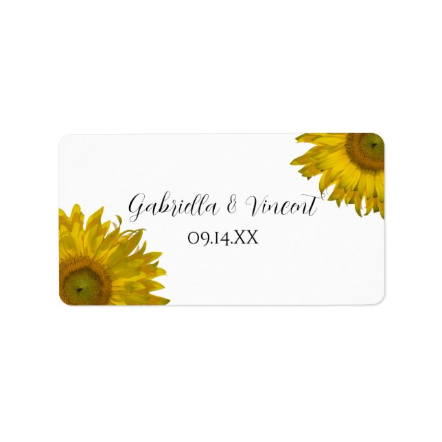 Etiqueta de favor de la boda del girasol amarillo (Frente)