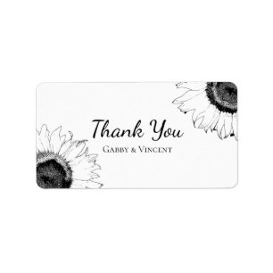 Etiqueta de favor de la boda del girasol blanco y 