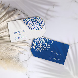 Etiqueta de favor de la Boda Flourish azul sensaci