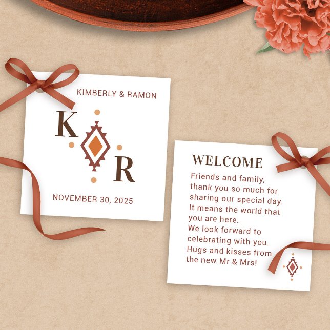 Etiqueta de favor de la boda occidental con monogr (Western Wedding Favor Tag with Monogram by Fiesta Valley Print)