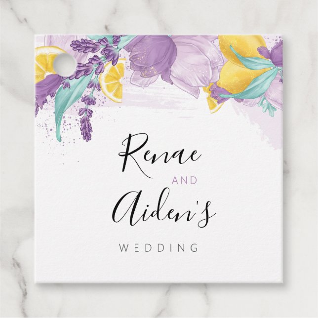 Etiqueta de favor de limón y lavanda púrpura, desp (Anverso)